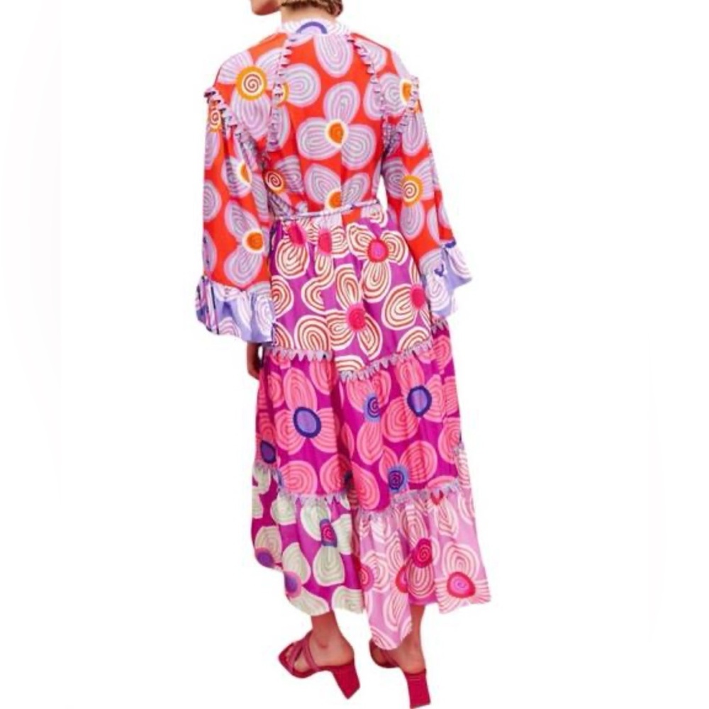Celia B Maryann V-Neck Mixed Print Midi Dress Button Bright Whimsy Size L - Picture 5 of 16